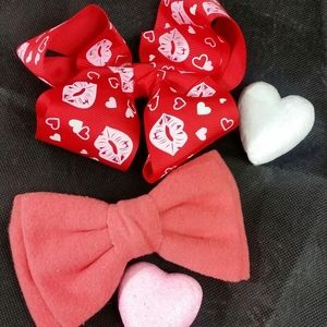Large bows red hot lips hearts and kawaii baby pink - hair lot 2pcs & bonus gift